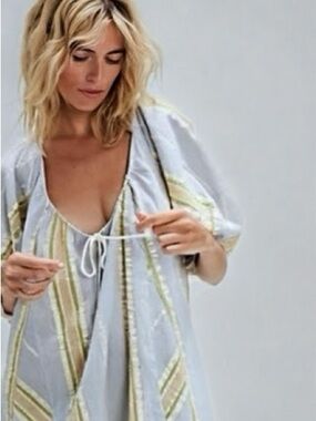 Lavender Boho Tie-Front Romper with Yellow Stripe Detail